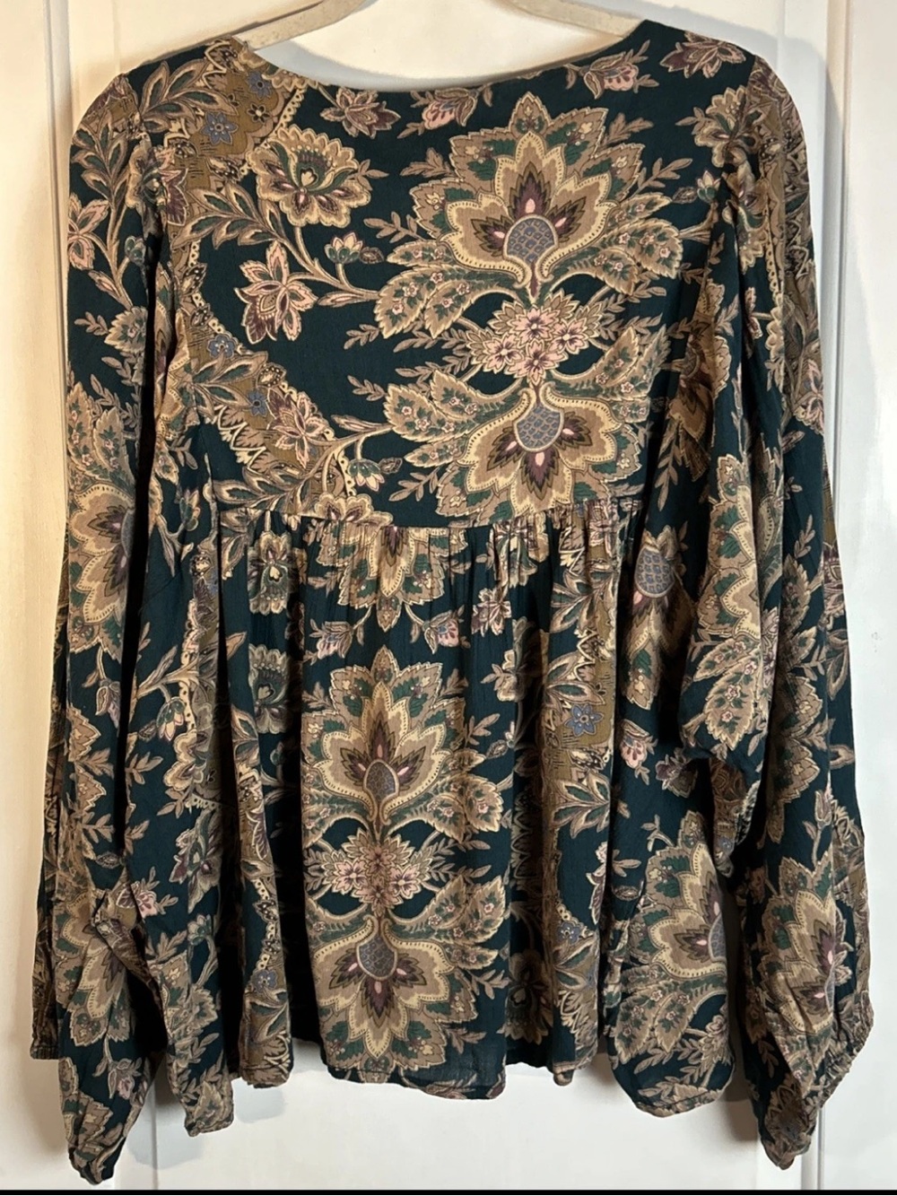 Denim & Supply Ralph Lauren Dark Green Floral Paisley Peasant Top - Picture 2 of 7